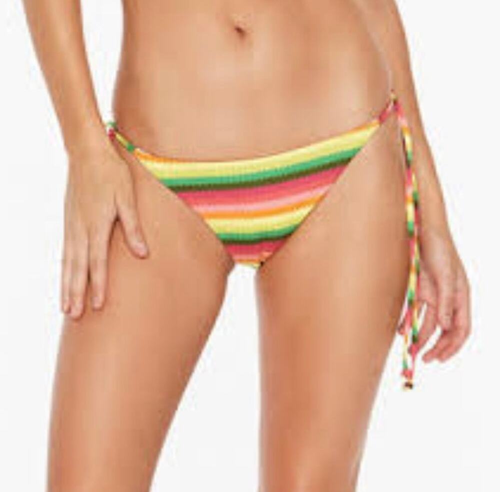NEW NWT L*SPACE REVOLVE Rainbow Stripe White Cheeky Swimsuit Bikini Bottom XS